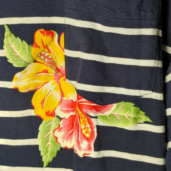 Polo Ralph Lauren Women Neck Stripe Floral Long Sleeve Top Pocket Pony Shirt L - Picture 4 of 6